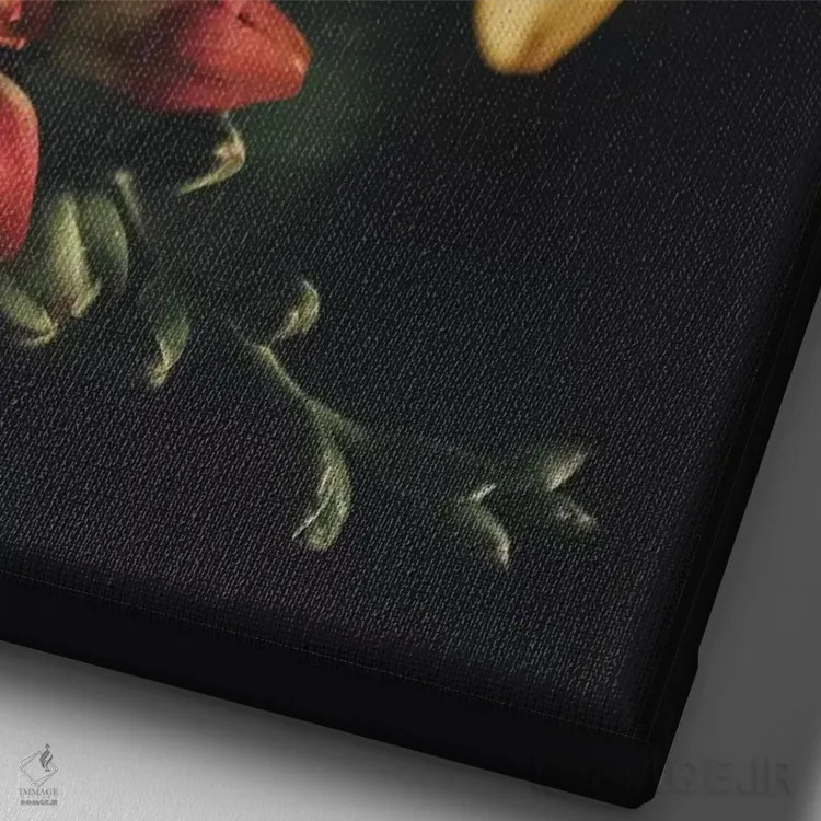 تابلو دکوراتیو دسته گل بهاری اثر اینگرید بدوز - نمای نزدیک بافت بوم