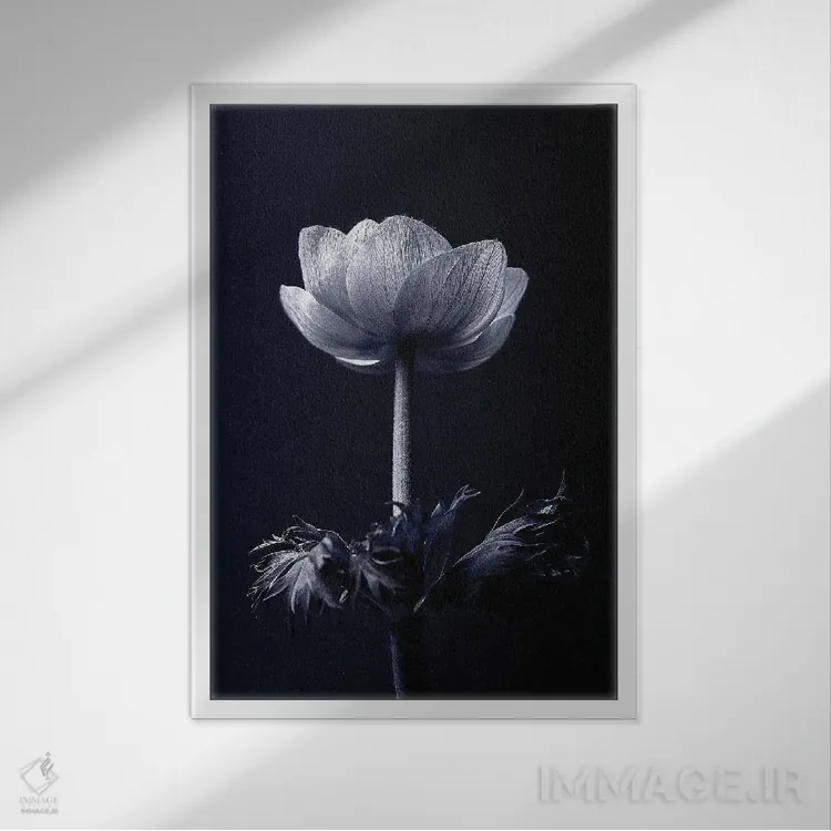 تابلو دکوراتیو تک گل اثر اینکادو - نمای قابدار سفید