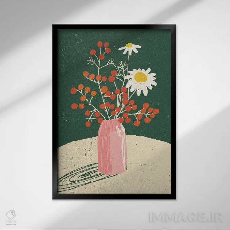 تابلو دکوراتیو گلدان گلدار اثر اینکادو - نمای قابدار مشکی