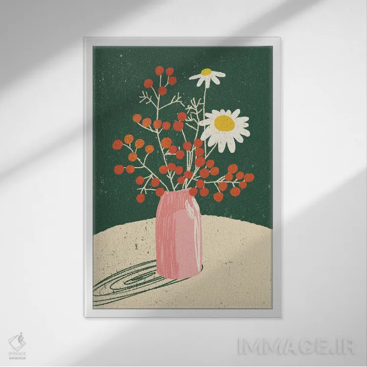 تابلو دکوراتیو گلدان گلدار اثر اینکادو - نمای قابدار سفید