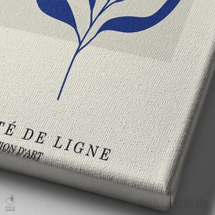 تابلو مینیمال برگ های نارنجی و آبی اثر اینکادو - نمای نزدیک بافت بوم