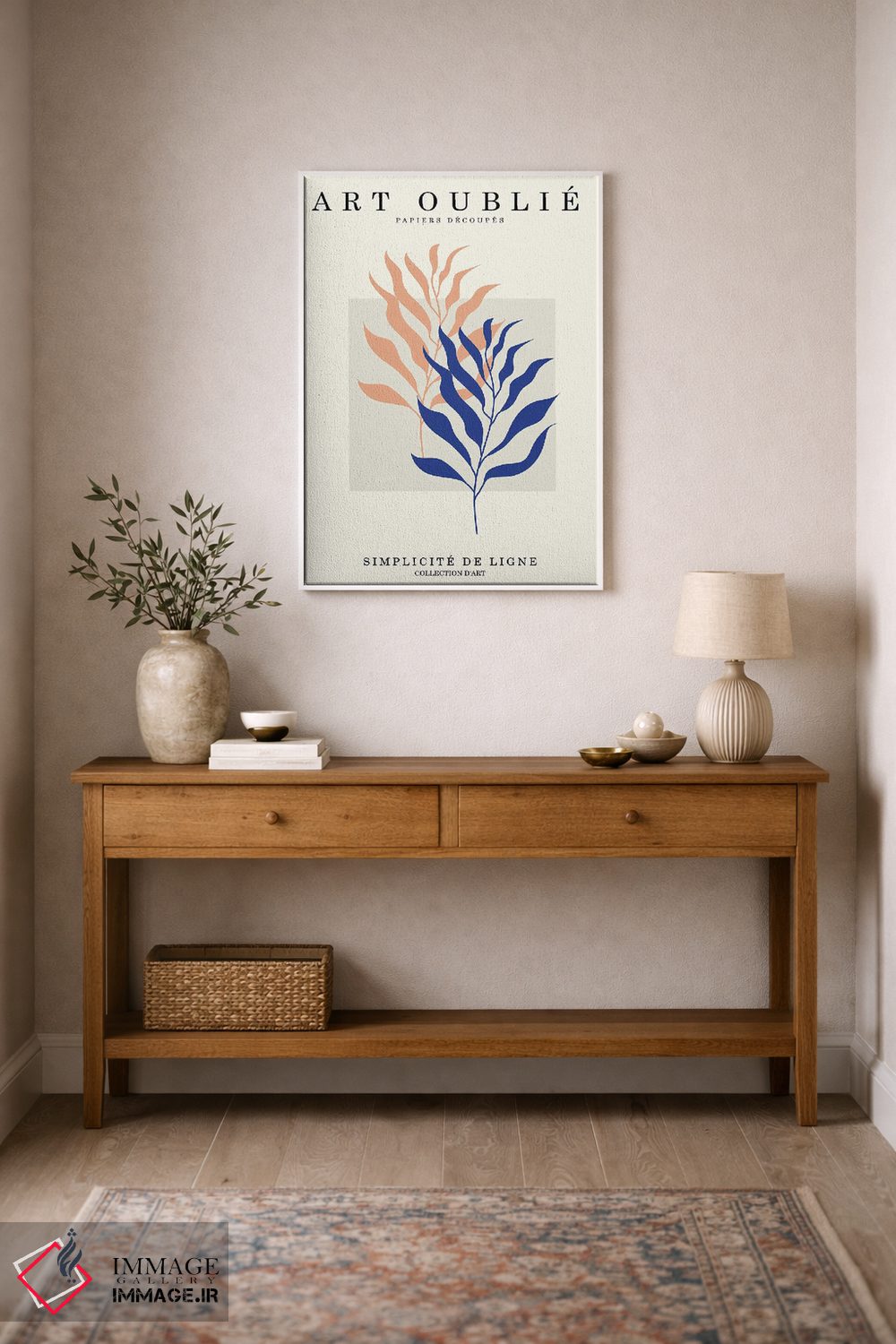 تابلو مینیمال برگ های نارنجی و آبی اثر اینکادو - D1W