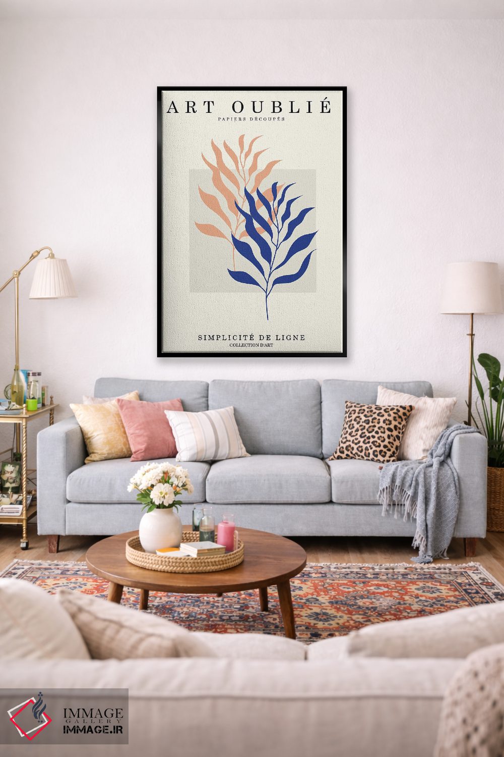 تابلو مینیمال برگ های نارنجی و آبی اثر اینکادو - D2B