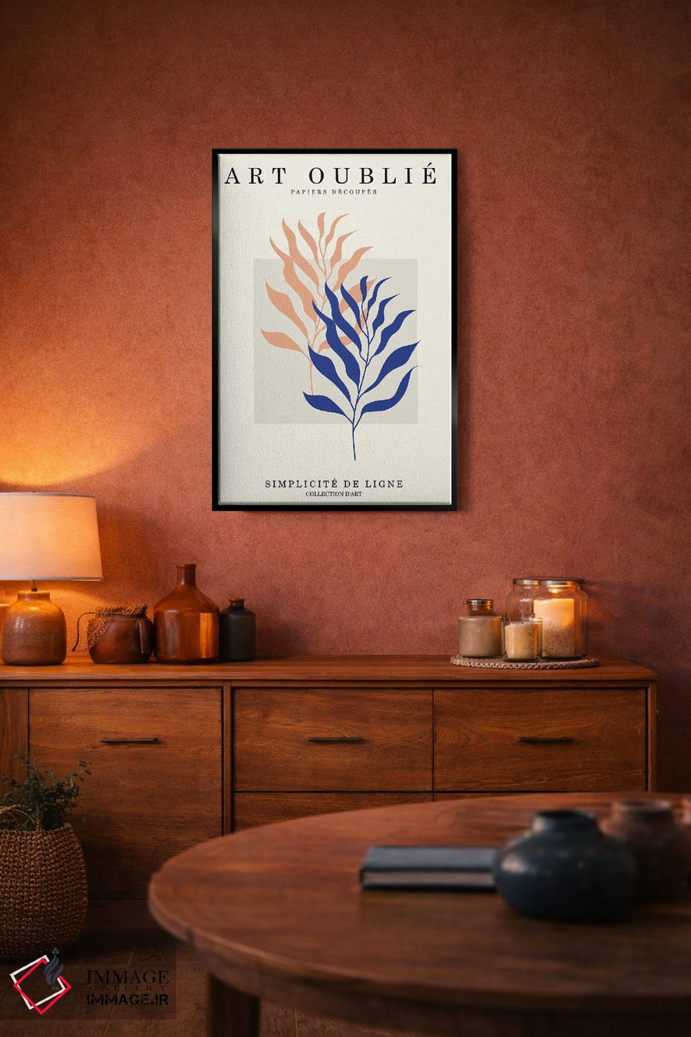 تابلو مینیمال برگ های نارنجی و آبی اثر اینکادو - D5B