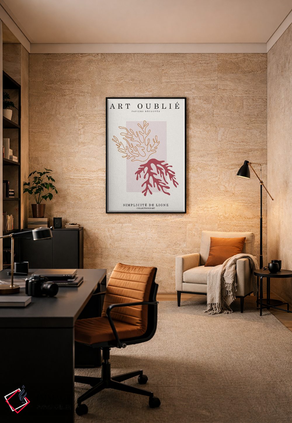 تابلو مینیمال برگ های نارنجی و قرمز اثر اینکادو - D6B