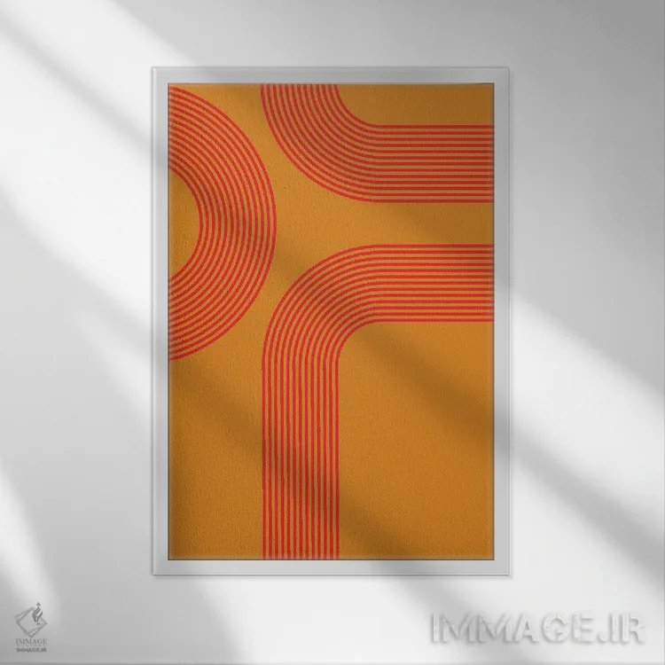 تابلو مدرن راه راه های نارنجی اثر اینکادو - نمای قابدار سفید
