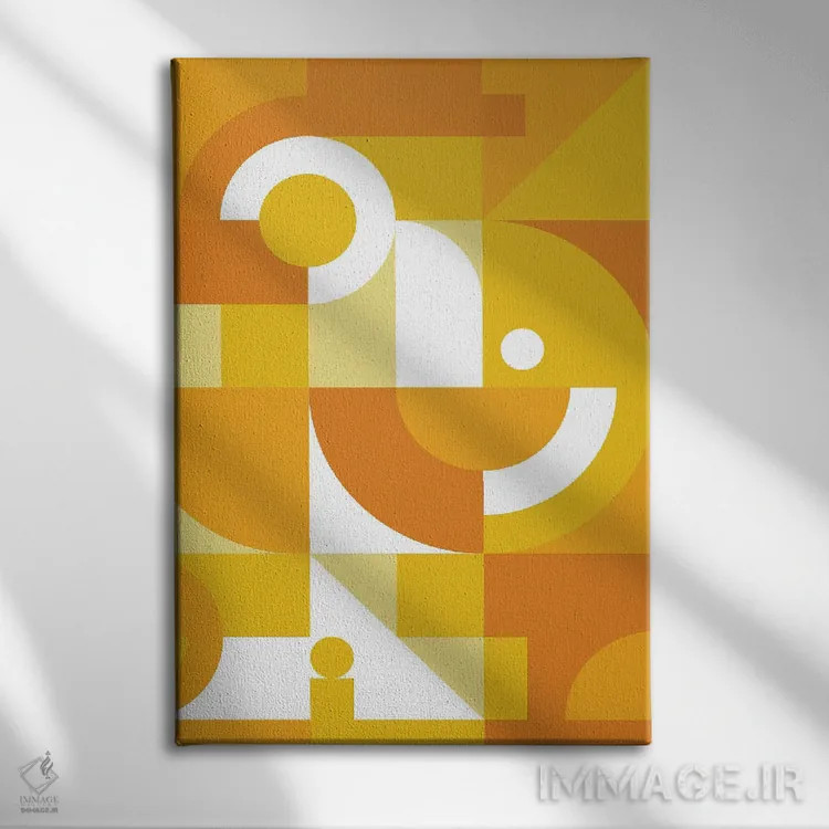 تابلو مدرن گرافیک نارنجی اثر اینکادو - نمای روبهرو روی دیوار