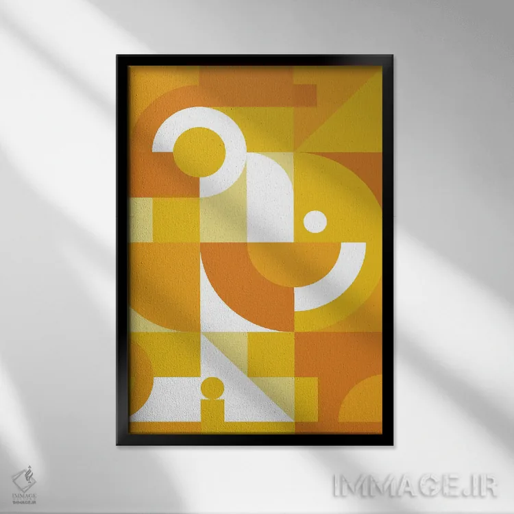 تابلو مدرن گرافیک نارنجی اثر اینکادو - نمای قابدار مشکی