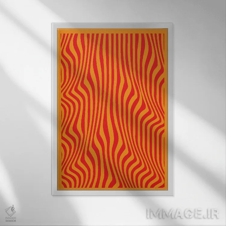 تابلو مدرن خطوط موج دار نارنجی اثر اینکادو - نمای قابدار سفید