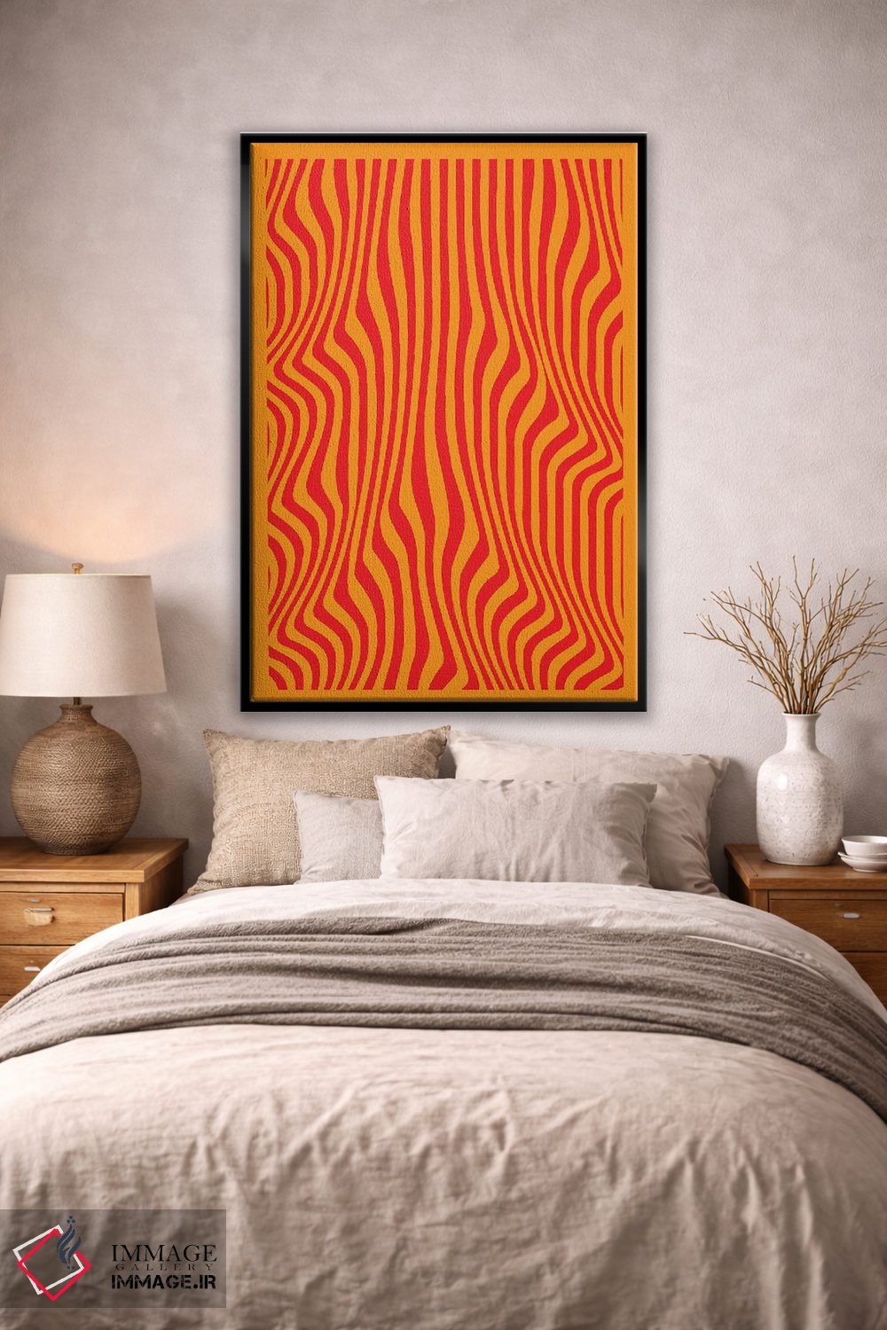 تابلو مدرن خطوط موج دار نارنجی اثر اینکادو - D2B