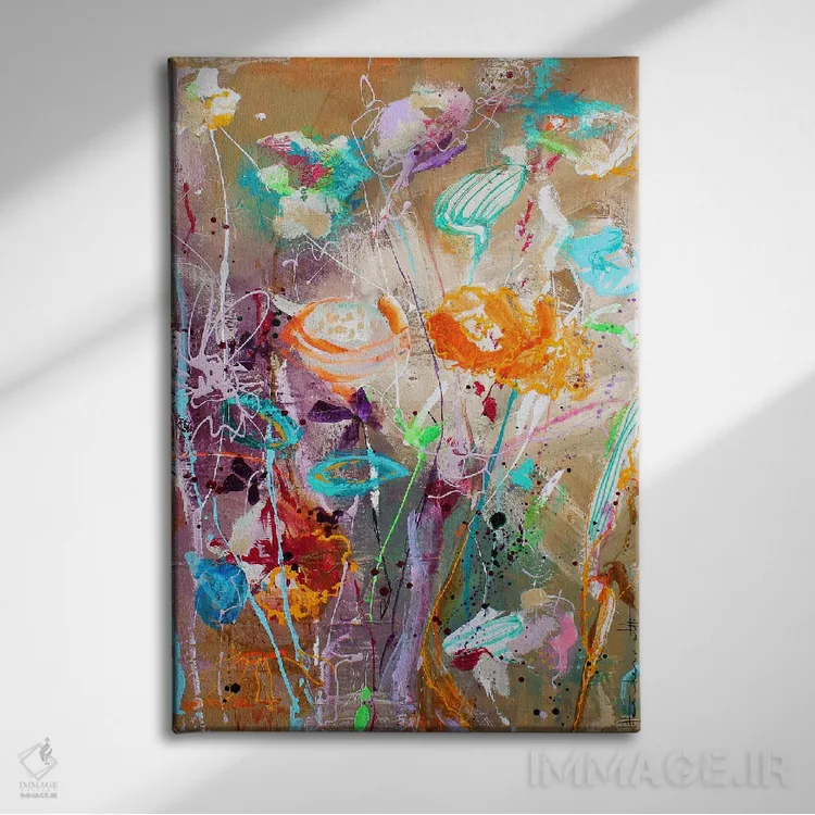 تابلو انتزاعی گل زیبا اثر استودیو پینت-اینگ - نمای روبهرو روی دیوار