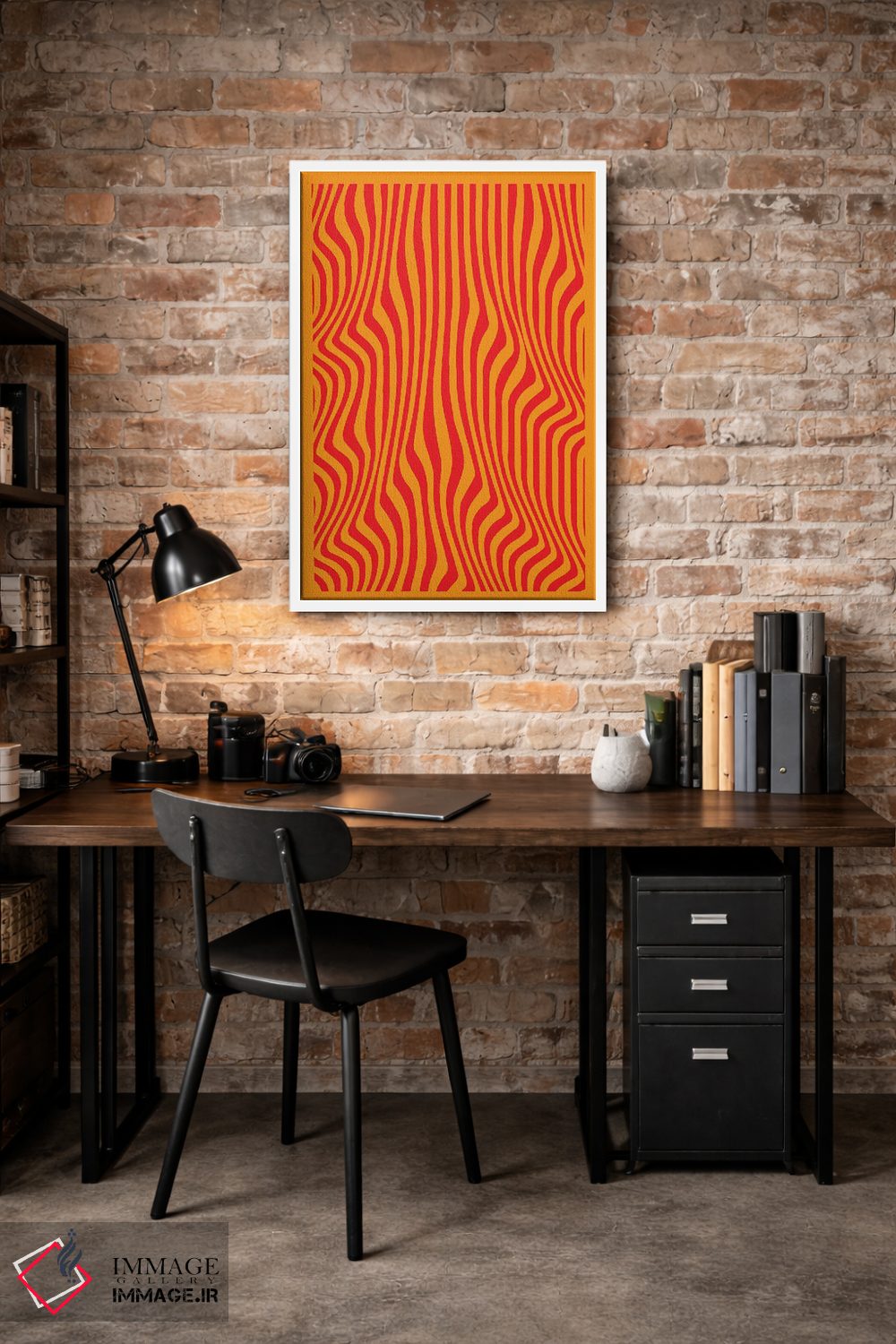 تابلو مدرن خطوط موج دار نارنجی اثر اینکادو - D3W