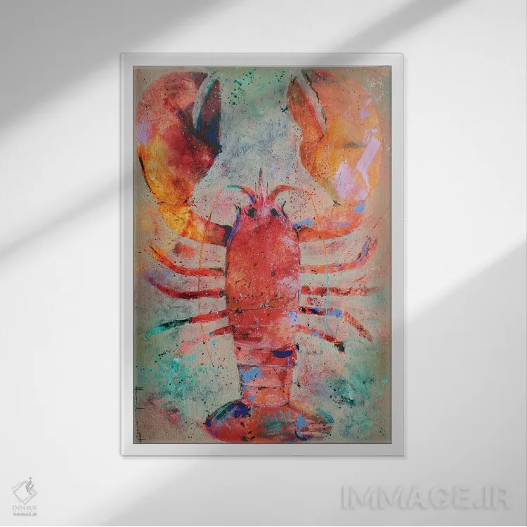 تابلو دکوراتیو خرچنگ هنری اثر استودیو پینت-اینگ - نمای قابدار سفید