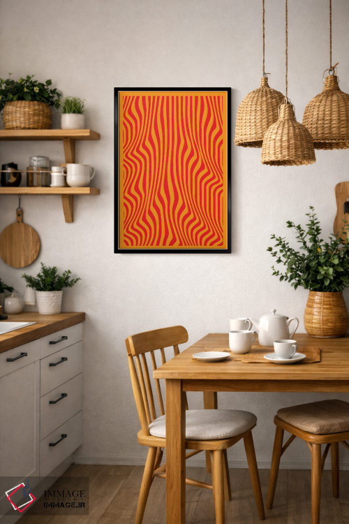 تابلو مدرن خطوط موج دار نارنجی اثر اینکادو - D6B
