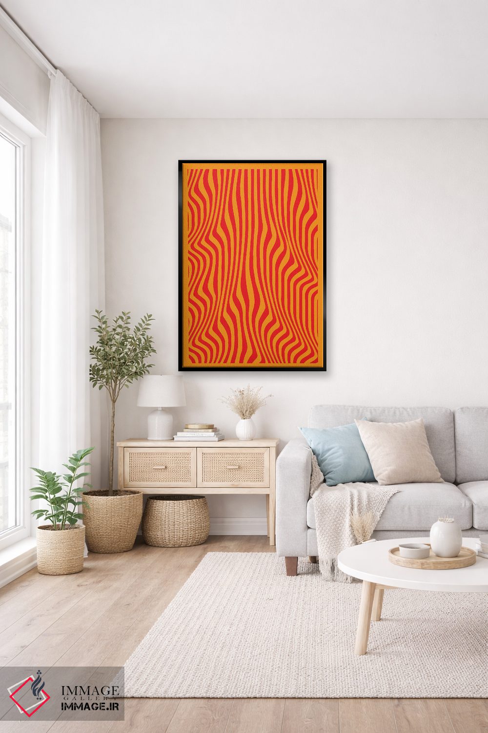 تابلو مدرن خطوط موج دار نارنجی اثر اینکادو - D5B
