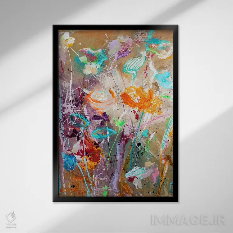 تابلو انتزاعی گل زیبا اثر استودیو پینت-اینگ - نمای قابدار مشکی