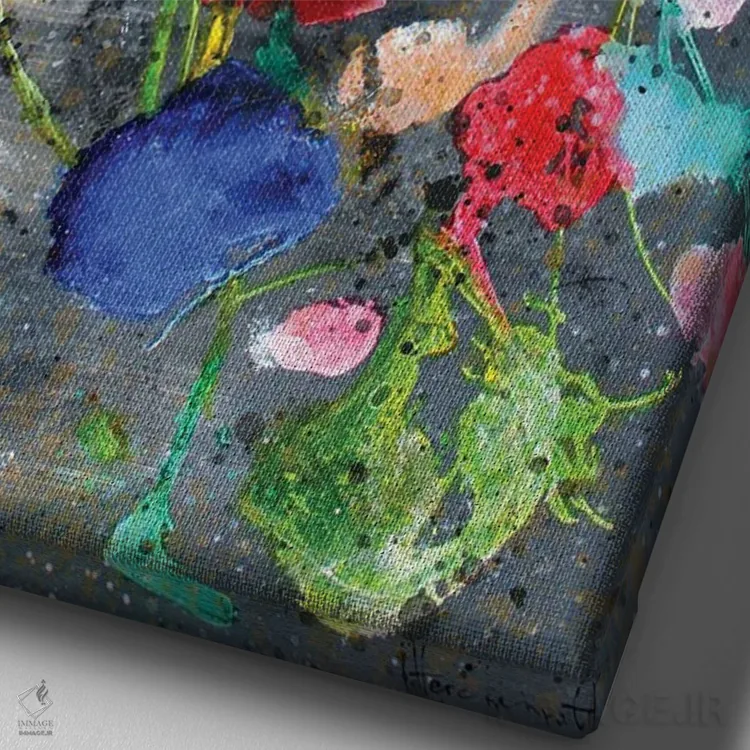 تابلو انتزاعی جشن گل ها اثر استودیو پینت-اینگ - نمای نزدیک بافت بوم