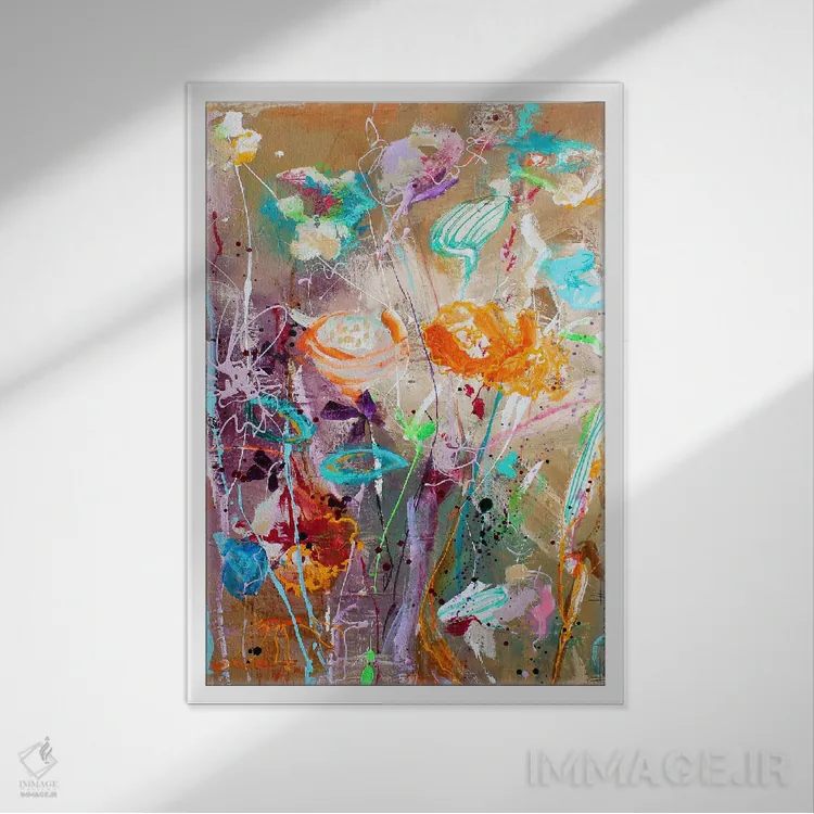 تابلو انتزاعی گل زیبا اثر استودیو پینت-اینگ - نمای قابدار سفید