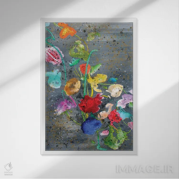 تابلو انتزاعی جشن گل ها اثر استودیو پینت-اینگ - نمای قابدار سفید