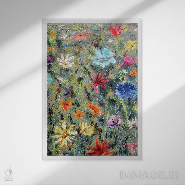 تابلو دکوراتیو گل های وحشی ۵۵ اثر استودیو پینت-اینگ - نمای قابدار سفید