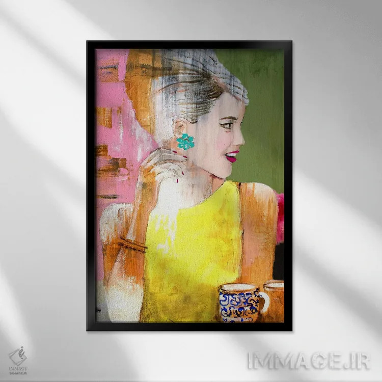 تابلو دکوراتیو لحظه قهوه اثر استودیو پینت-اینگ - نمای قابدار مشکی