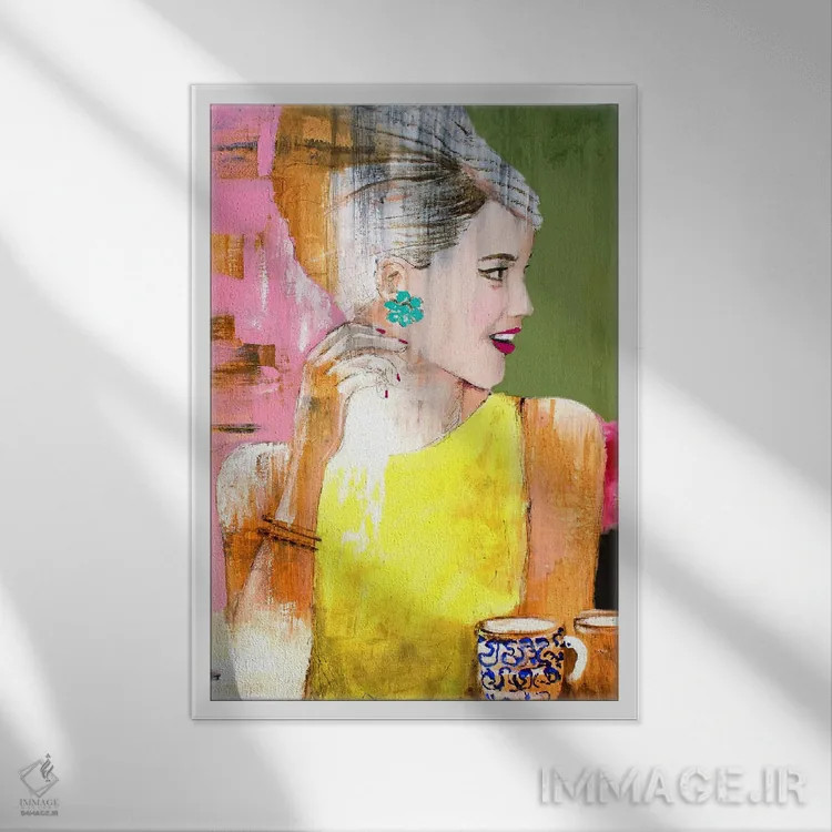 تابلو دکوراتیو لحظه قهوه اثر استودیو پینت-اینگ - نمای قابدار سفید