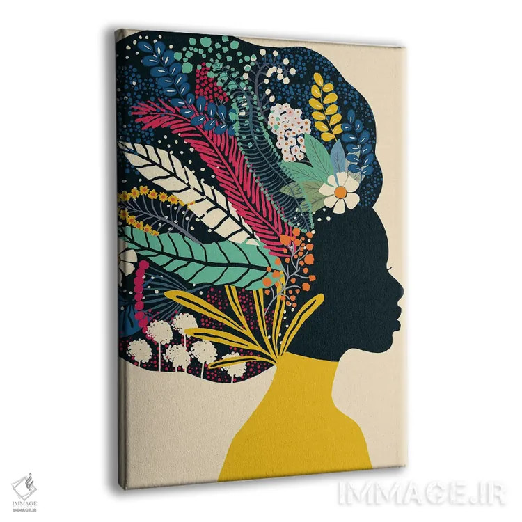 تابلو مدرن زن آفریقایی تبار با لباس زرد اثر یوانا هوروات - نمای پرسپکتیو محصول