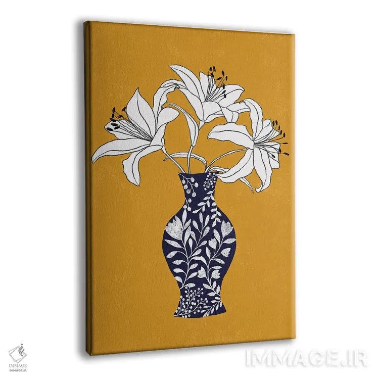 تابلو مینیمال سوسن روی زمینه زرد اثر یوانا هوروات - نمای پرسپکتیو محصول