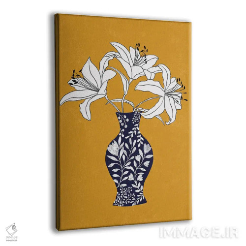 تابلو مینیمال سوسن روی زمینه زرد اثر یوانا هوروات - نمای پرسپکتیو محصول