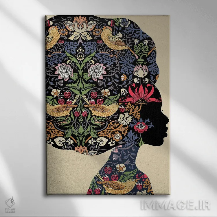 تابلو مدرن زن آفریقایی تبار اثر یوانا هوروات - نمای روبهرو روی دیوار