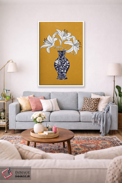 تابلو مینیمال سوسن روی زمینه زرد اثر یوانا هوروات - D1W