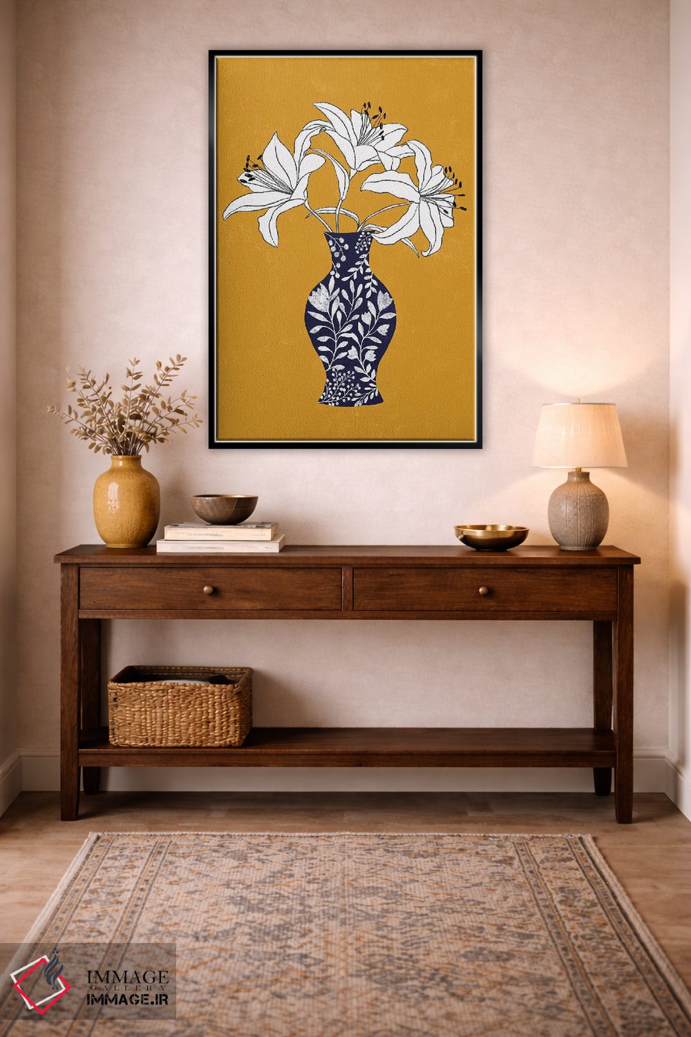 تابلو مینیمال سوسن روی زمینه زرد اثر یوانا هوروات - D3B