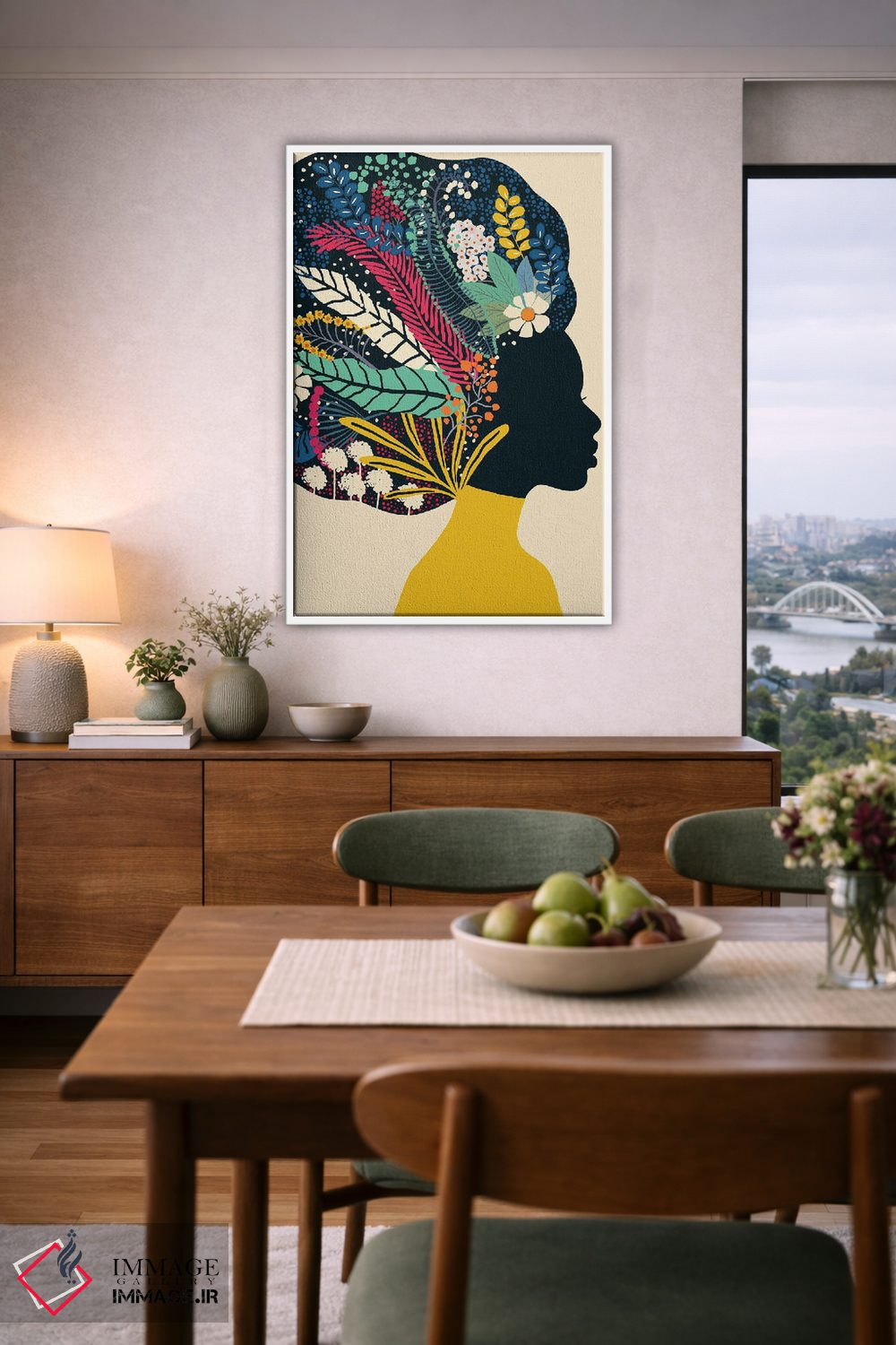 تابلو مدرن زن آفریقایی تبار با لباس زرد اثر یوانا هوروات - D5W