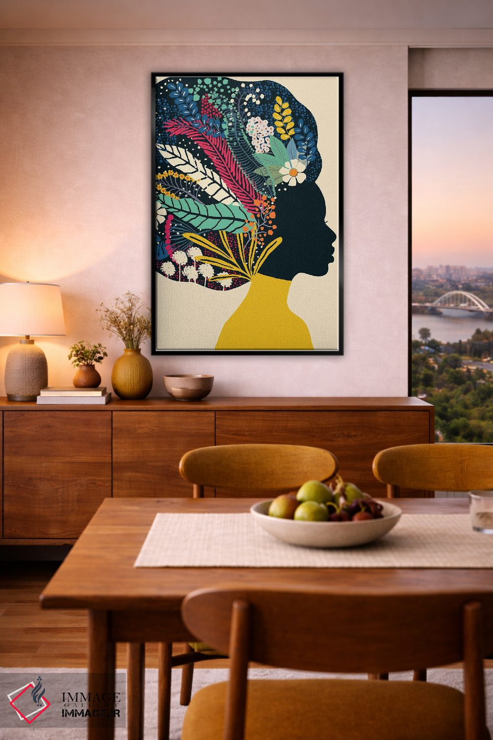 تابلو مدرن زن آفریقایی تبار با لباس زرد اثر یوانا هوروات - D6B