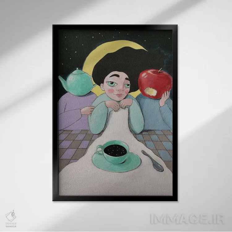 تابلو دکوراتیو چای عصرگاهی اثر ایرینا پاندوا - نمای قابدار مشکی