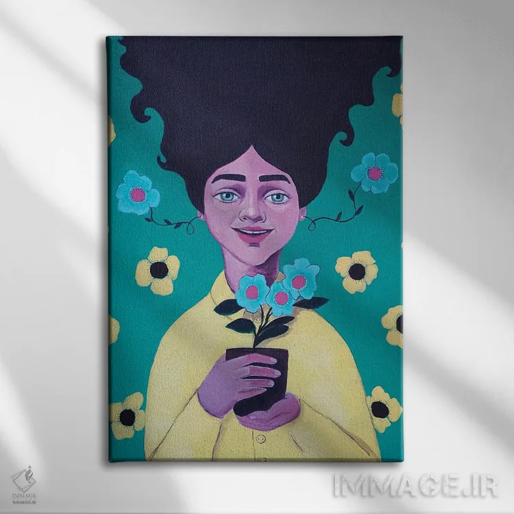 تابلو دکوراتیو دختر گل دار اثر ایرینا پاندوا - نمای روبهرو روی دیوار