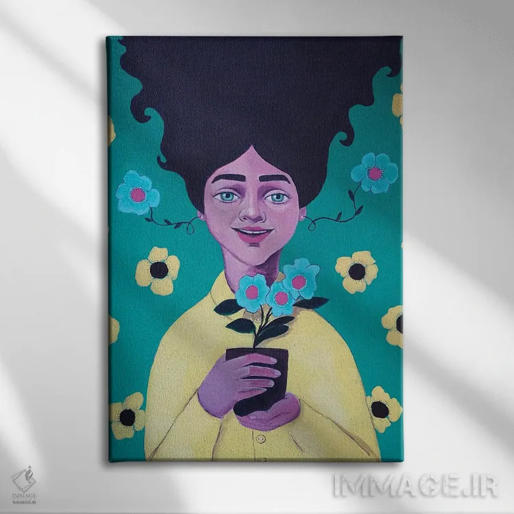 تابلو دکوراتیو دختر گل دار اثر ایرینا پاندوا - نمای روبهرو روی دیوار
