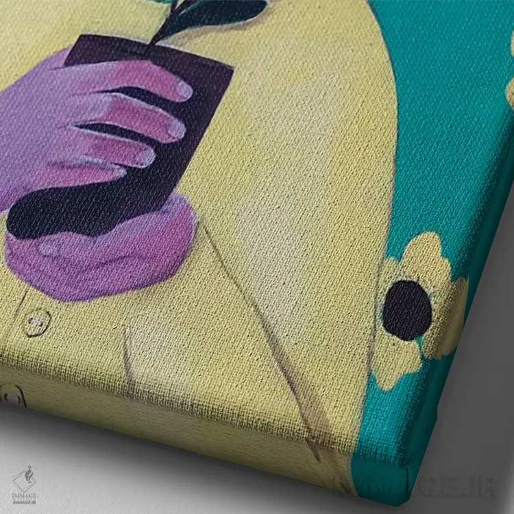 تابلو دکوراتیو دختر گل دار اثر ایرینا پاندوا - نمای نزدیک بافت بوم