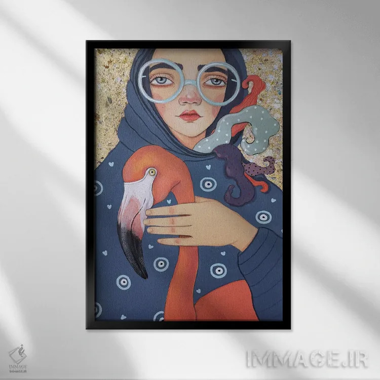 تابلو دکوراتیو فلامینگو اثر ایرینا پاندوا - نمای قابدار مشکی