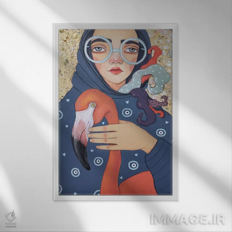 تابلو دکوراتیو فلامینگو اثر ایرینا پاندوا - نمای قابدار سفید