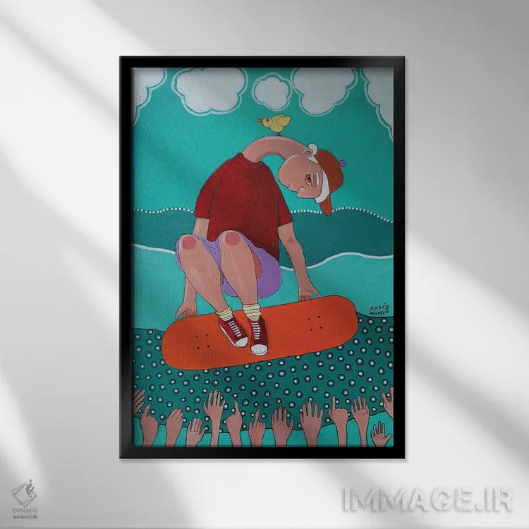 تابلو دکوراتیو اسکیت باز اثر ایرینا پاندوا - نمای قابدار مشکی
