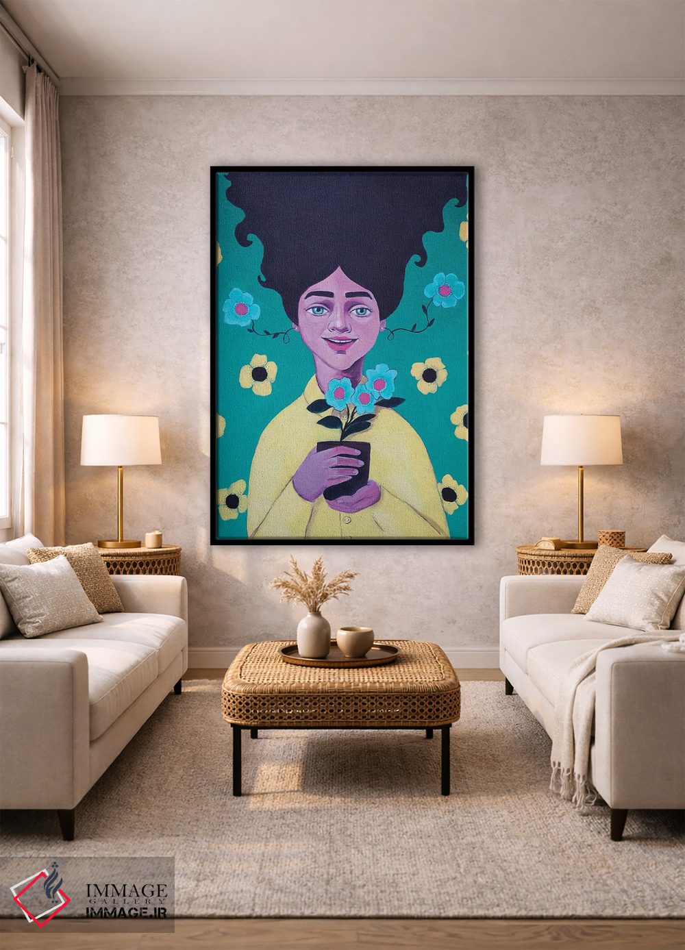 تابلو دکوراتیو دختر گل دار اثر ایرینا پاندوا - D1B