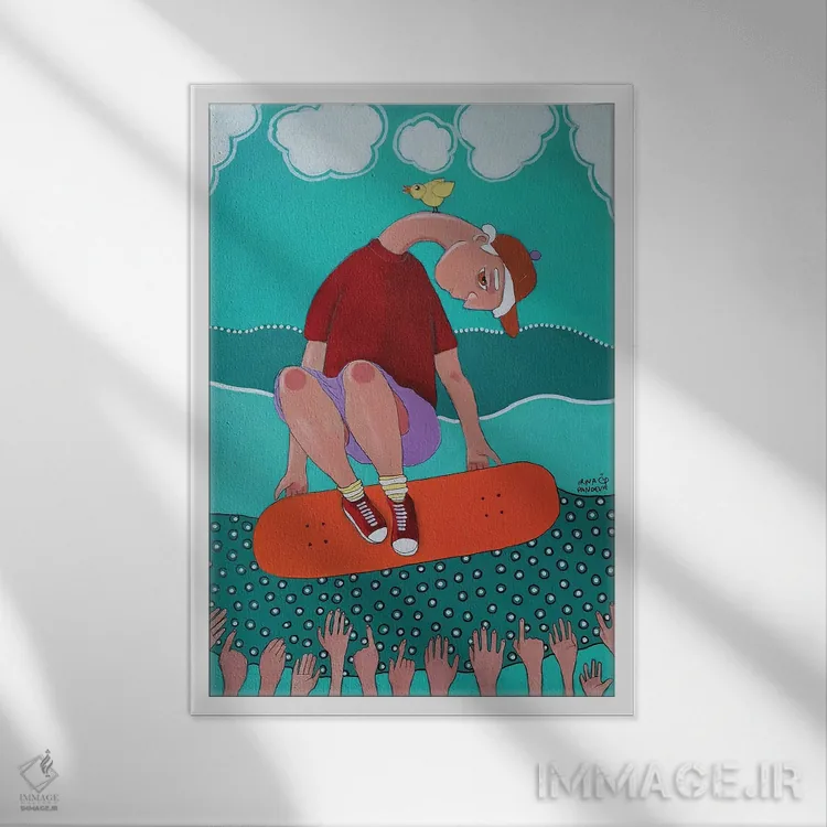 تابلو دکوراتیو اسکیت باز اثر ایرینا پاندوا - نمای قابدار سفید
