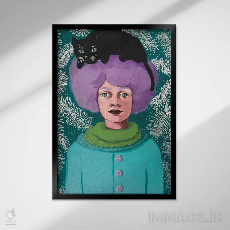 تابلو دکوراتیو بانوی گربه ها اثر ایرینا پاندوا - نمای قابدار مشکی