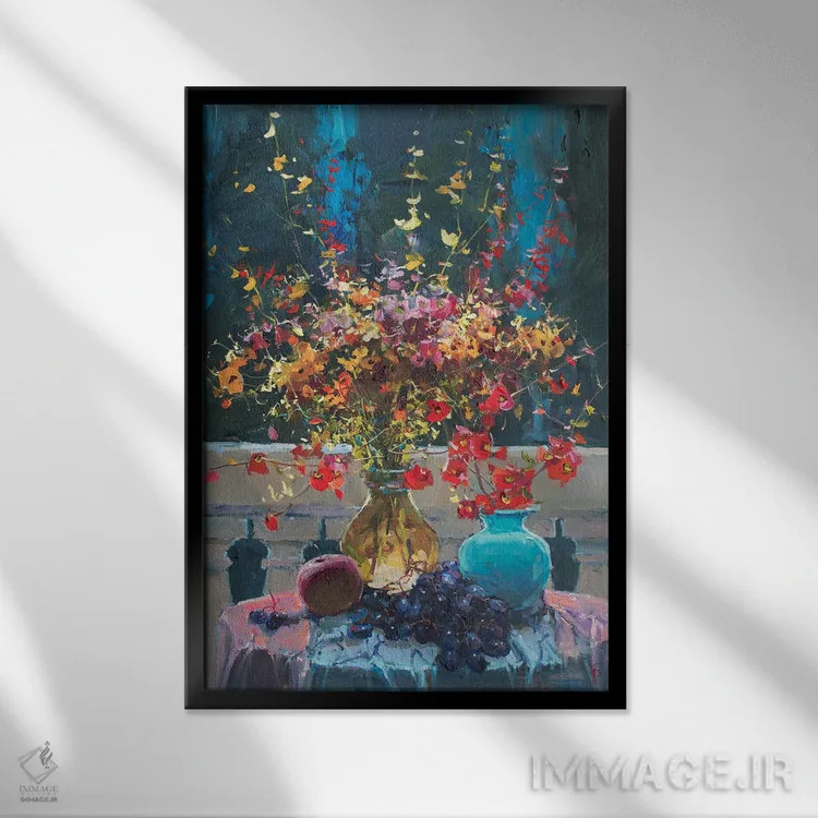 تابلو دکوراتیو گل های بهاری اثر ایگور پوزدف - نمای قابدار مشکی