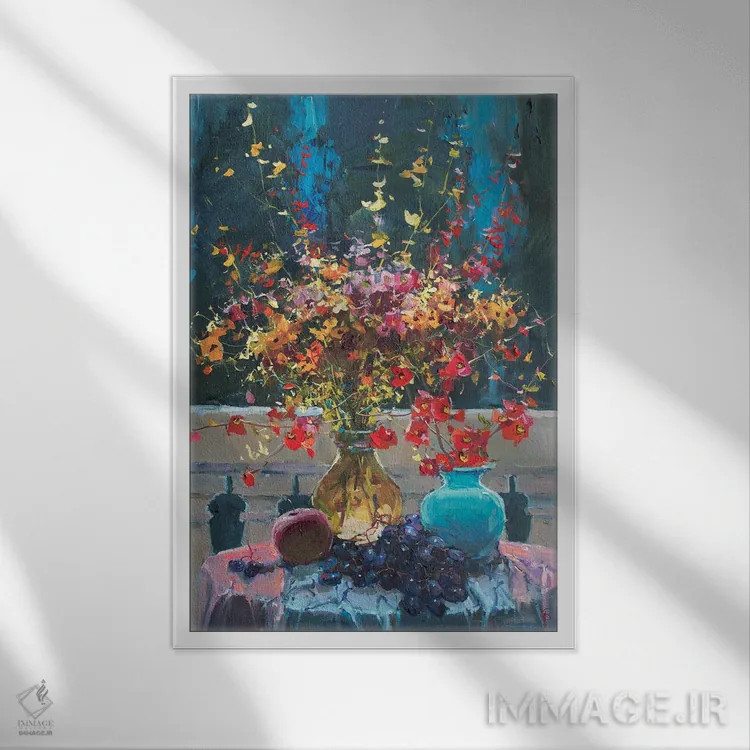 تابلو دکوراتیو گل های بهاری اثر ایگور پوزدف - نمای قابدار سفید