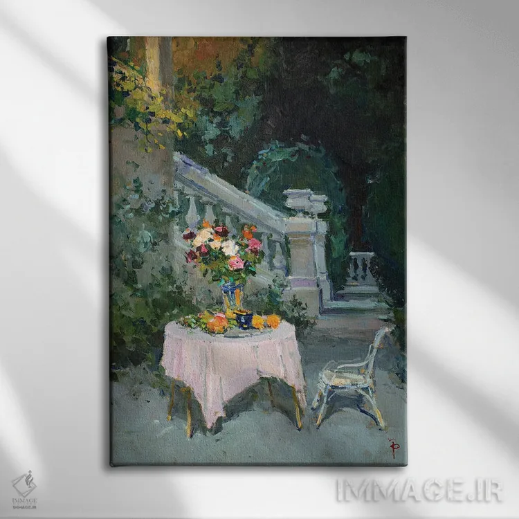 تابلو دکوراتیو طبیعت بی جان شبانه اثر ایگور پوزدف - نمای روبهرو روی دیوار