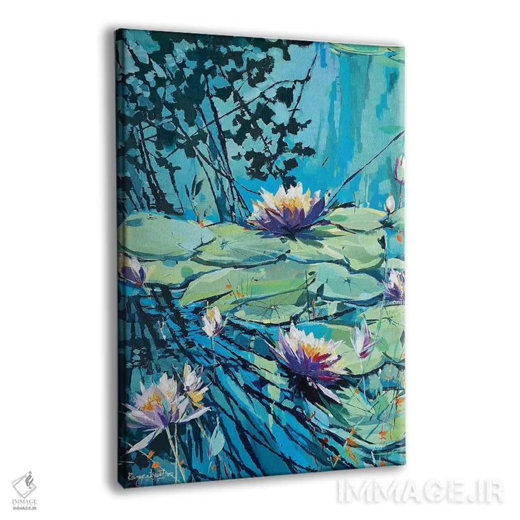 تابلو دکوراتیو نیلوفرهای آبی شکوفه دار ۲ اثر ایرینا رومیانسه وا - نمای پرسپکتیو محصول