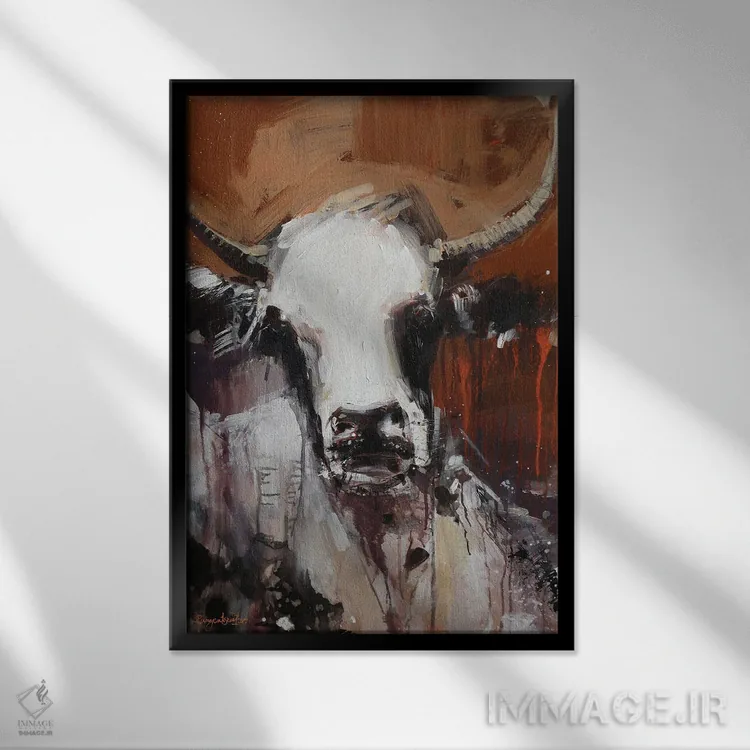 تابلو دکوراتیو گاو زنگ زده اثر ایرینا رومیانسه وا - نمای قابدار مشکی