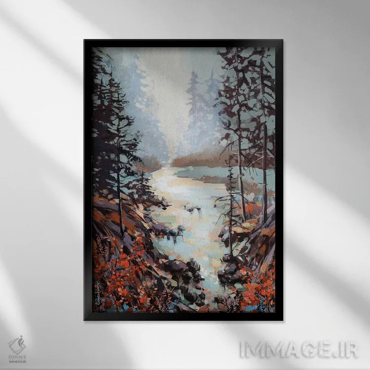 تابلو دکوراتیو رودخانه جنگلی اثر ایرینا رومیانسه وا - نمای قابدار مشکی